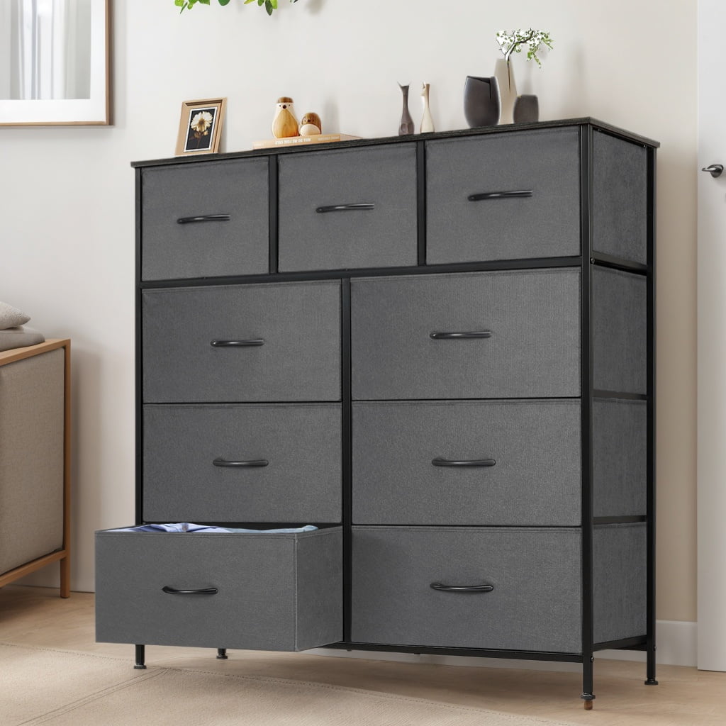 JOINSUN Dressers with 9 Fabric Drawers, 9 Drawers Organization Furniture for Kitchen, Office, Hallway, Grey
