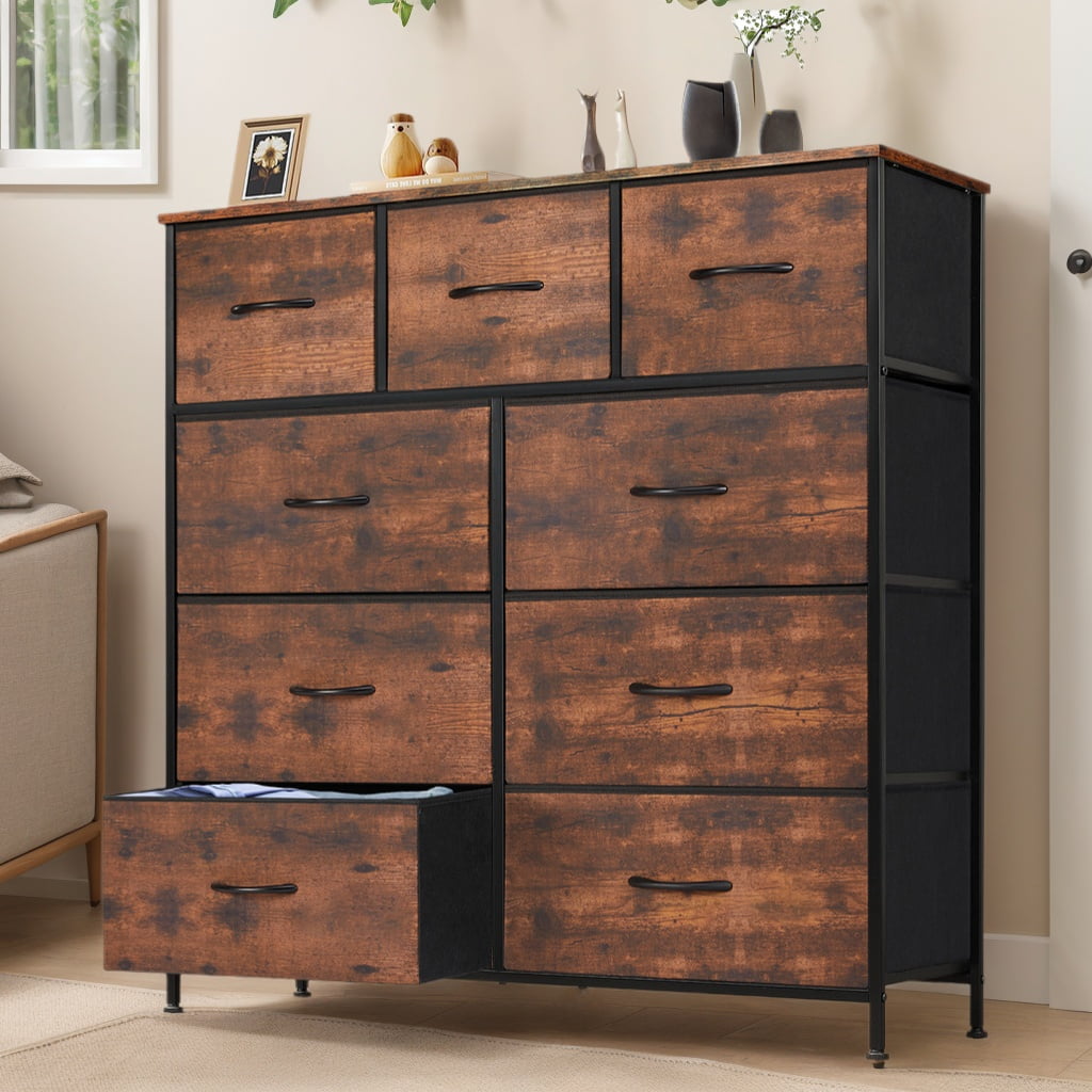 JOINSUN Dressers with 9 Fabric Drawers, 9 Drawers Organization Furniture for Kitchen, Office, Hallway, Rustic Brown