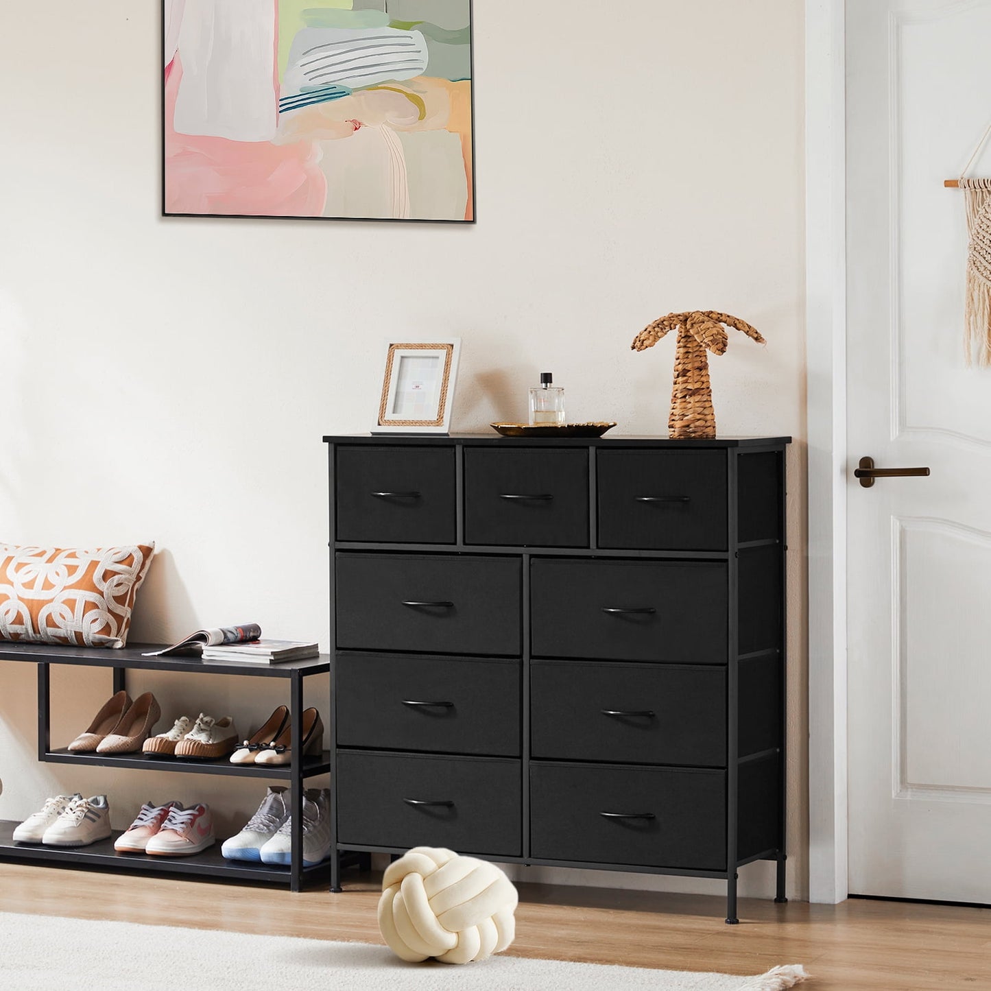 GIANNA Dressers with 9 Fabric Drawers, Organization Furniture for Kitchen, Office, Drawer Cabinet, Black