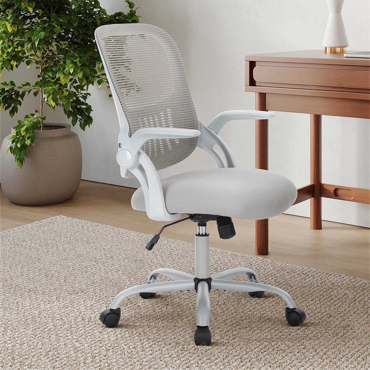 GIANNA Office Chair, Ergonomic Home Mesh Office Desk Chairs, with Adjustable Armrests, Wheels and Mid-Back Task Chair with Lumbar Support, Gray