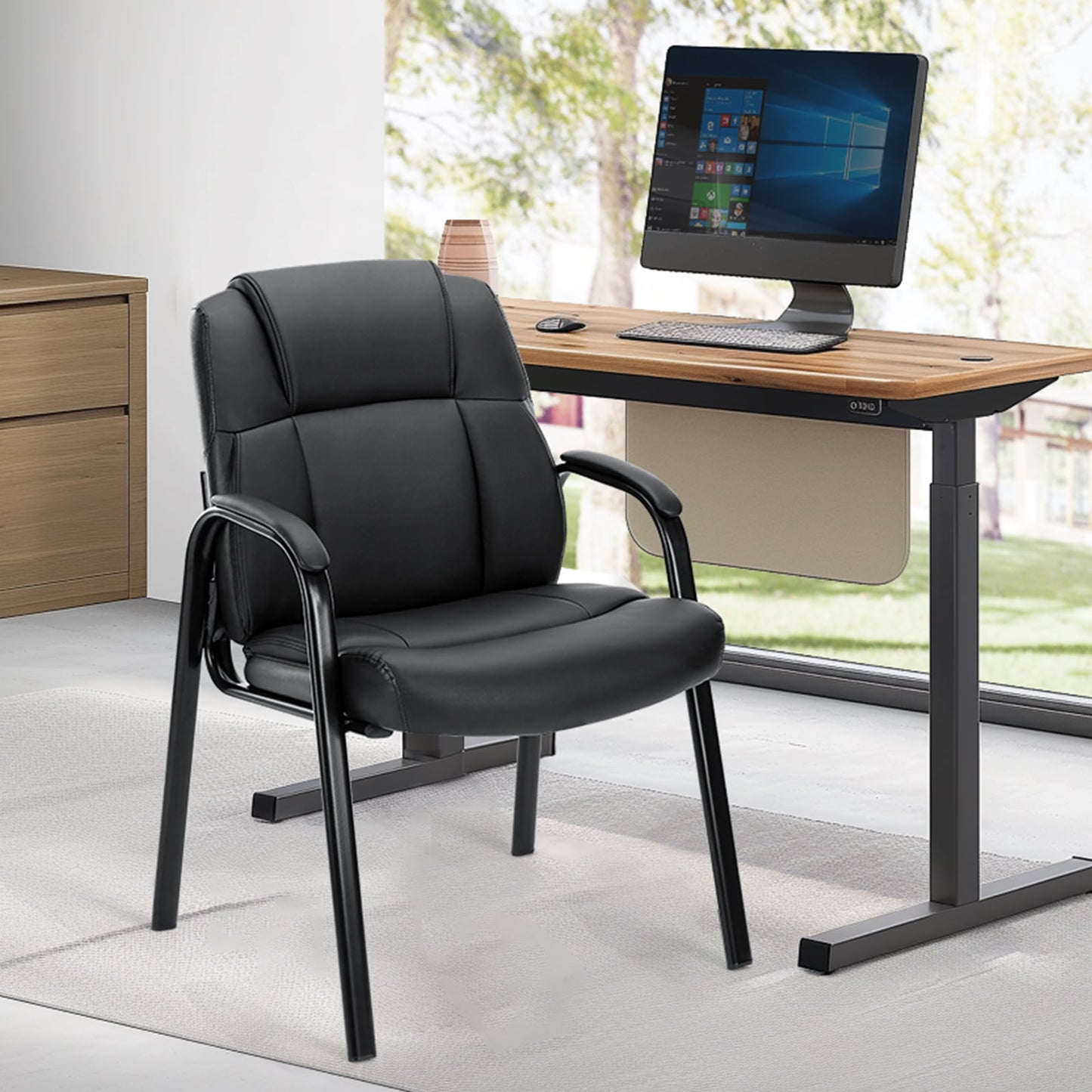 GIANNA Waiting Room Office Reception Chair, Executive Leather Guest Chair with Armrest, Ergonomic Upholstered Lumbar Support Side Chair