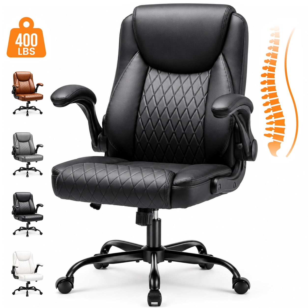 GTRACING Office Chair, 400LBS Big and Tall Home Office Chair Wide Seat Ergonomic Computer Desk Chair with Flip-up Arms, Black