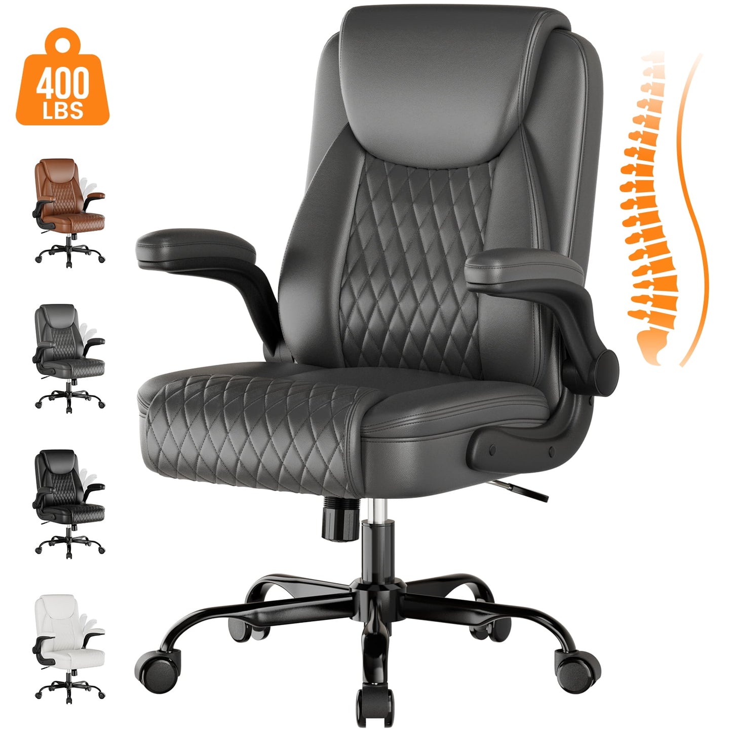 GTRACING Office Chair, 400LBS Big and Tall Home Office Chair Wide Seat Ergonomic Computer Desk Chair with Flip-up Arms, Brown