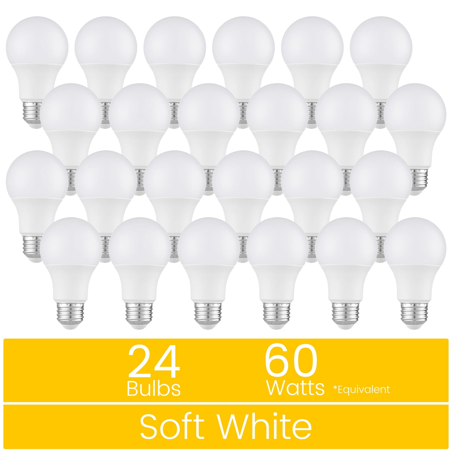 Great Value 18YR A19 LED Bulb, 9-Watt (60W Equivalent) E26 Base, Dimmable, Soft White, 24-Pack
