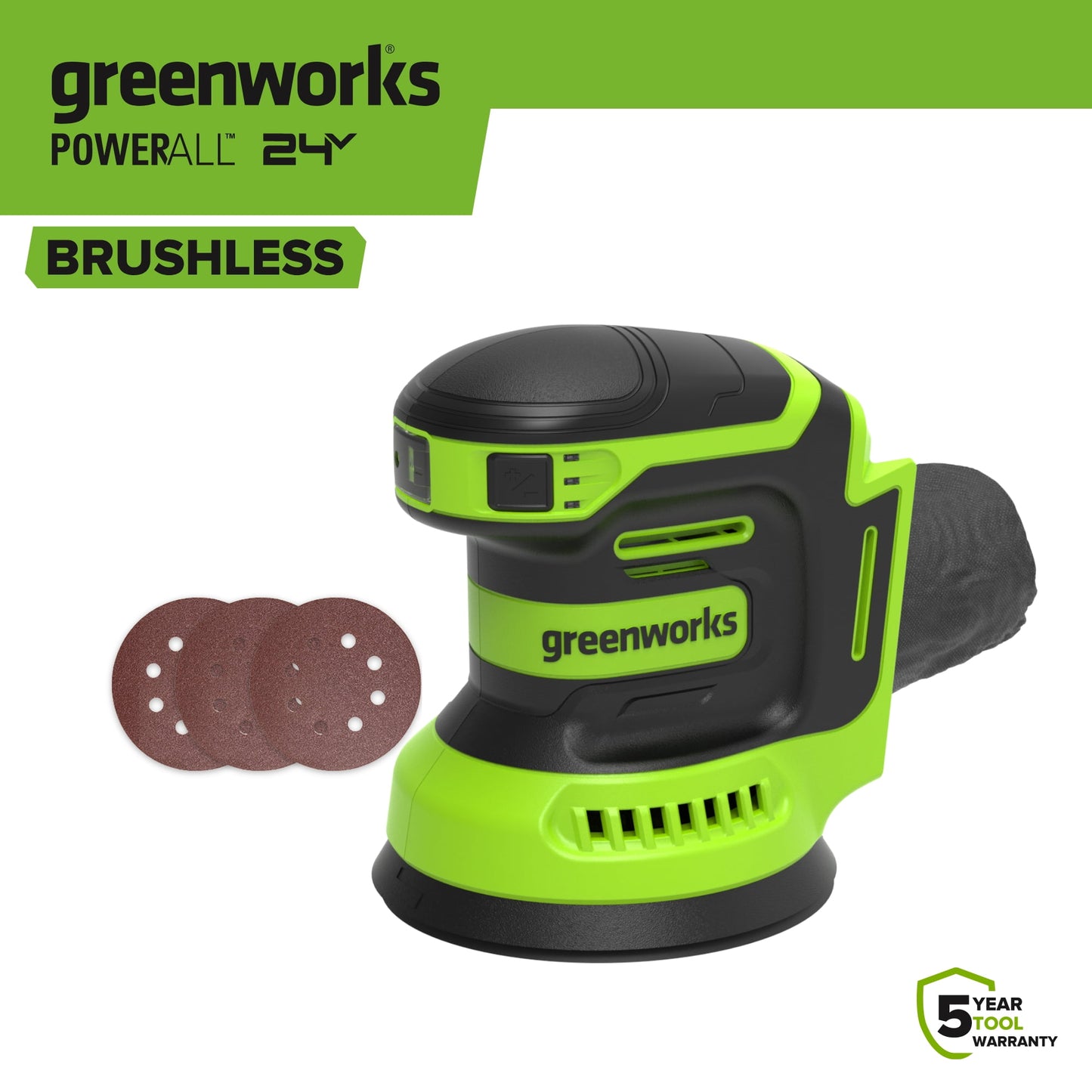 Greenworks PowerAll 24V Brushless Orbital Sander, Tool Only, OS325A4