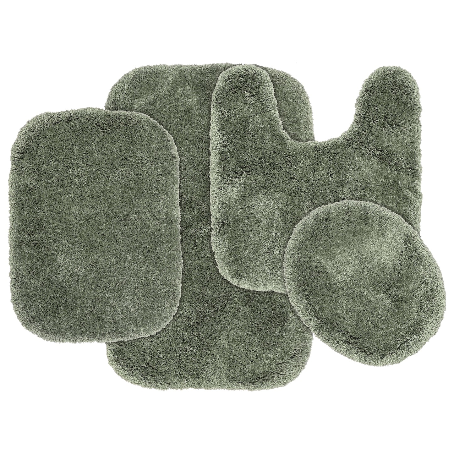 Garland Rug Finest Luxury Washable Bath Set, 4 Piece Set (2 Bath Rugs, Contour, & Lid) Deep Fern