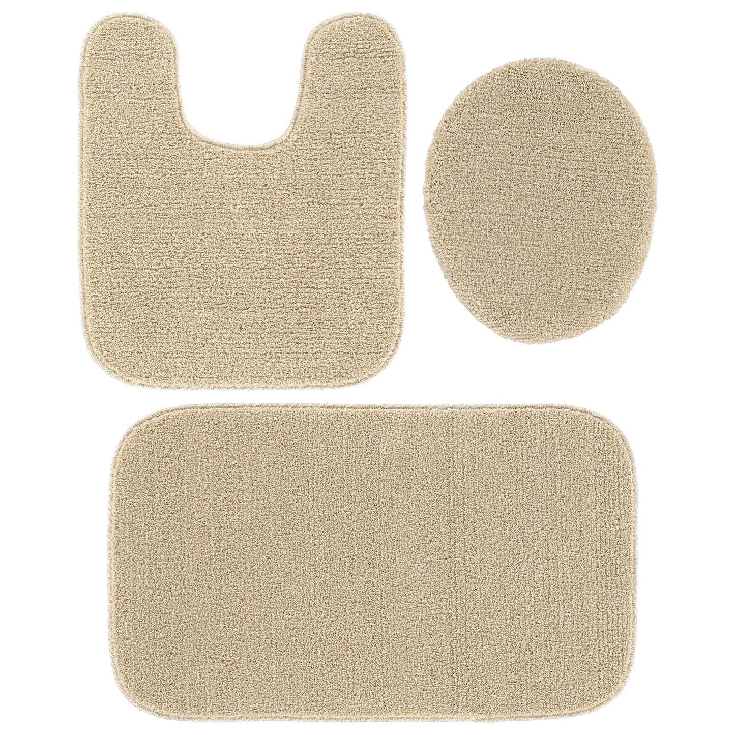 Garland Rug Gramercy Washable Bath Rug Set, 3 Piece (20"x34", Contour Rug, & Toilet Lid) Champagne