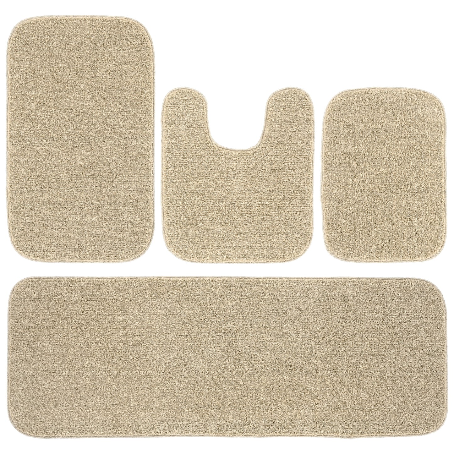Garland Rug Gramercy Washable Bath Rug Set, 4-Piece (2 Bath Rugs, Contour Rug, Runner Rug) Champagne