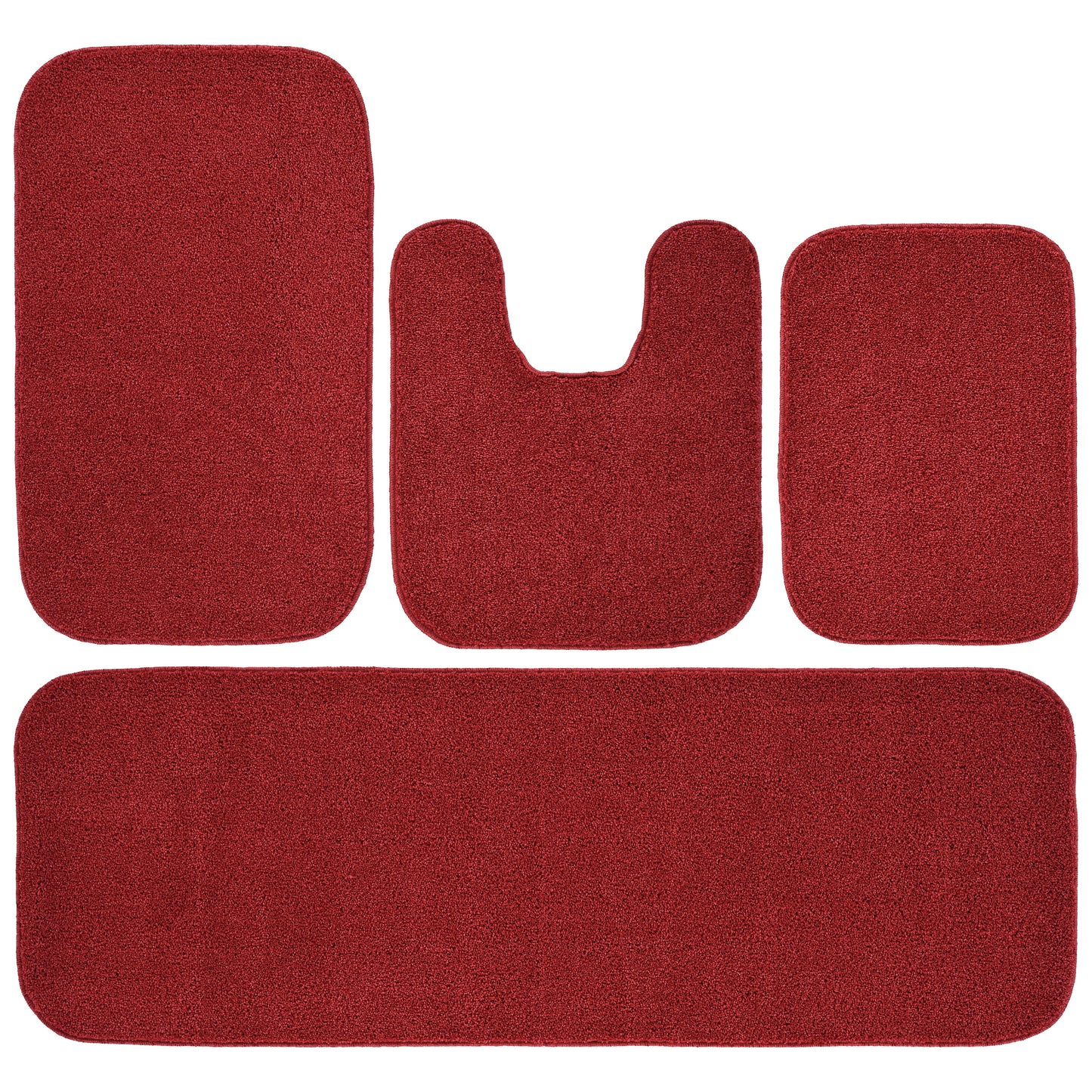 Garland Rug Gramercy Washable Bath Rug Set, 4-Piece (2 Bath Rugs, Contour Rug, Runner Rug) Classic Red