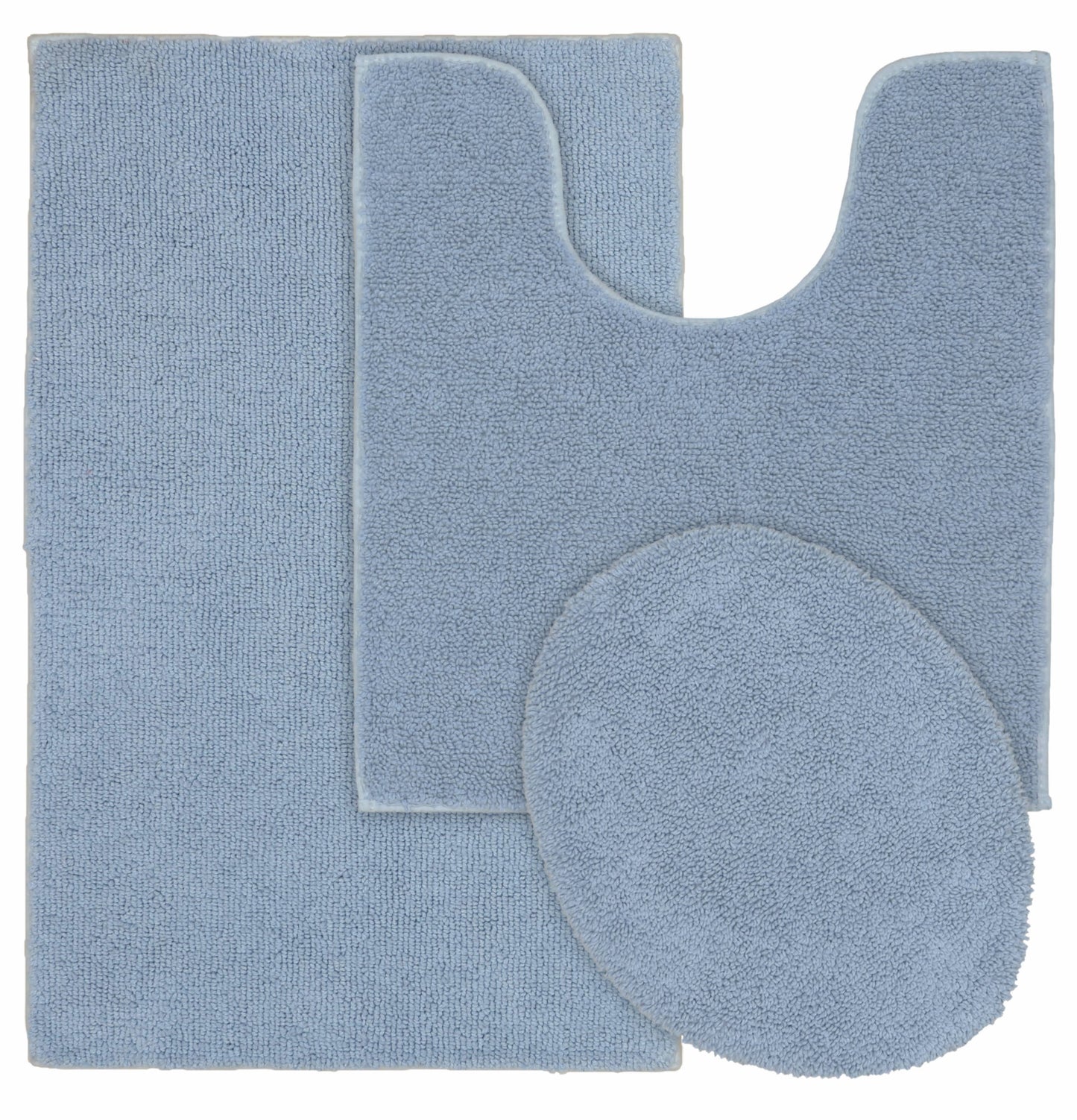 Garland Rug Queen Cotton Washable Bath Rug Set, 3 Piece Set (21"x34" Bath Rug, Contour Rug, & Toilet Lid) Sky Blue