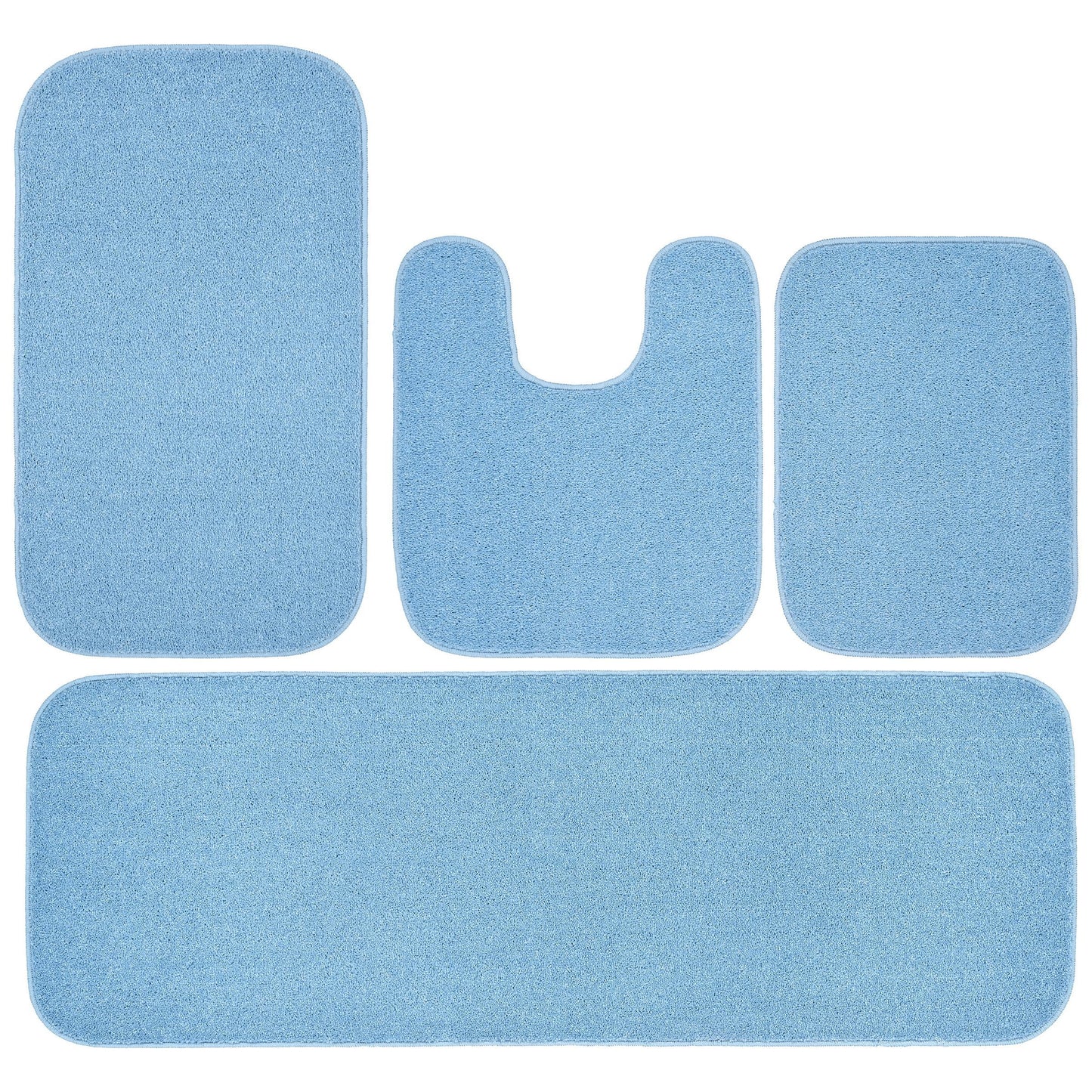 Garland Rug Sedona Washable Bath Rug Set, 4 Piece Set (2 Bath Rugs, Contour Rug, Runner Rug) Basin Blue