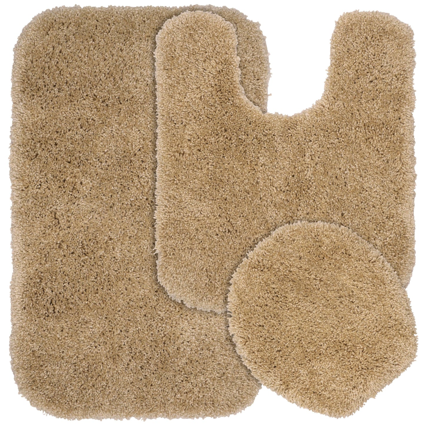 Garland Rug Serendipity Washable Nylon Bath Rug Set, 3 Piece Set (21"x34" Bath Rug, Contour Rug, & Toilet Lid) Taupe