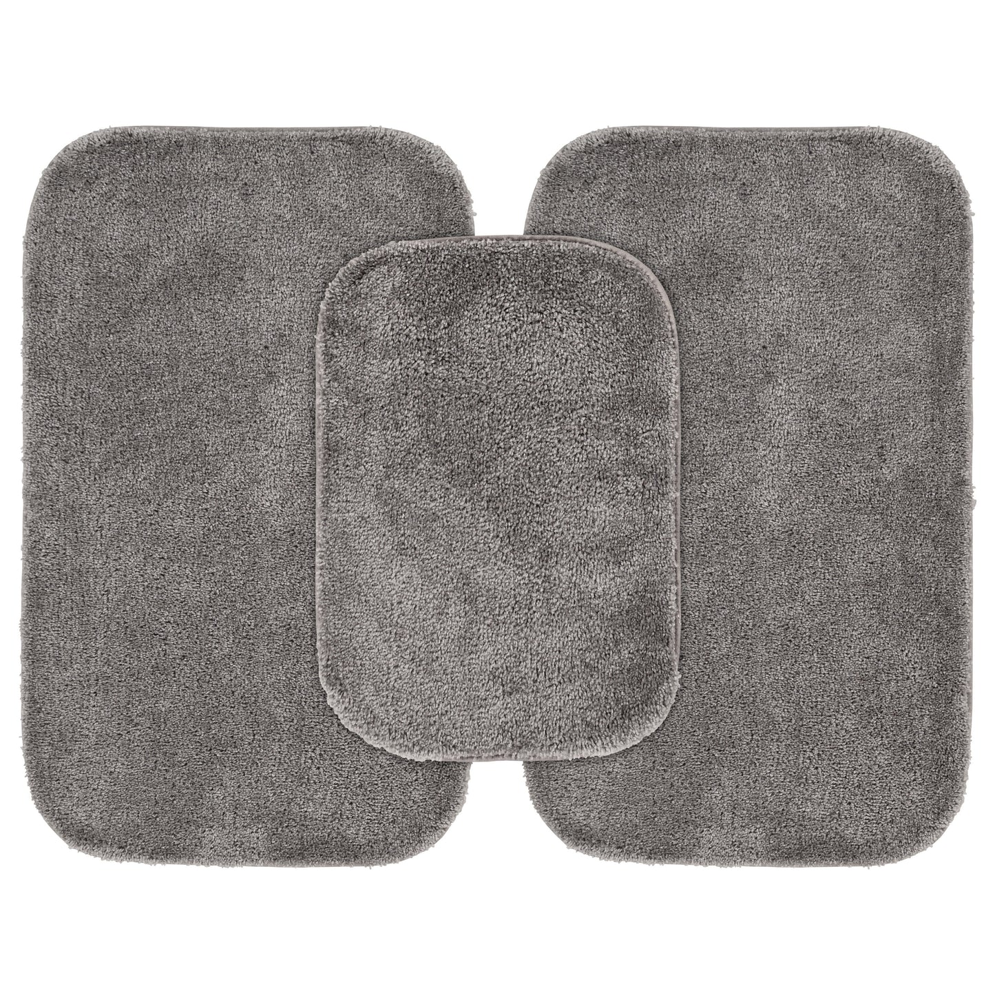 Garland Rug Traditional Washable Bath Rug Set, 3-Piece Set (17"x24" Bath Rug and Two 21"x34" Bath Rugs) Medium Gray