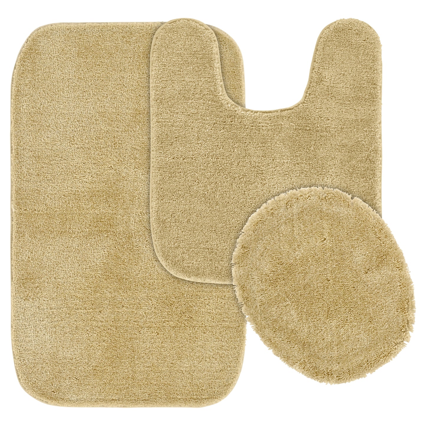 Garland Rug Traditional Washable Bath Rug Set, 3 Piece Set (21"x34" Bath Rug, Contour Rug, & Toilet Lid) Linen
