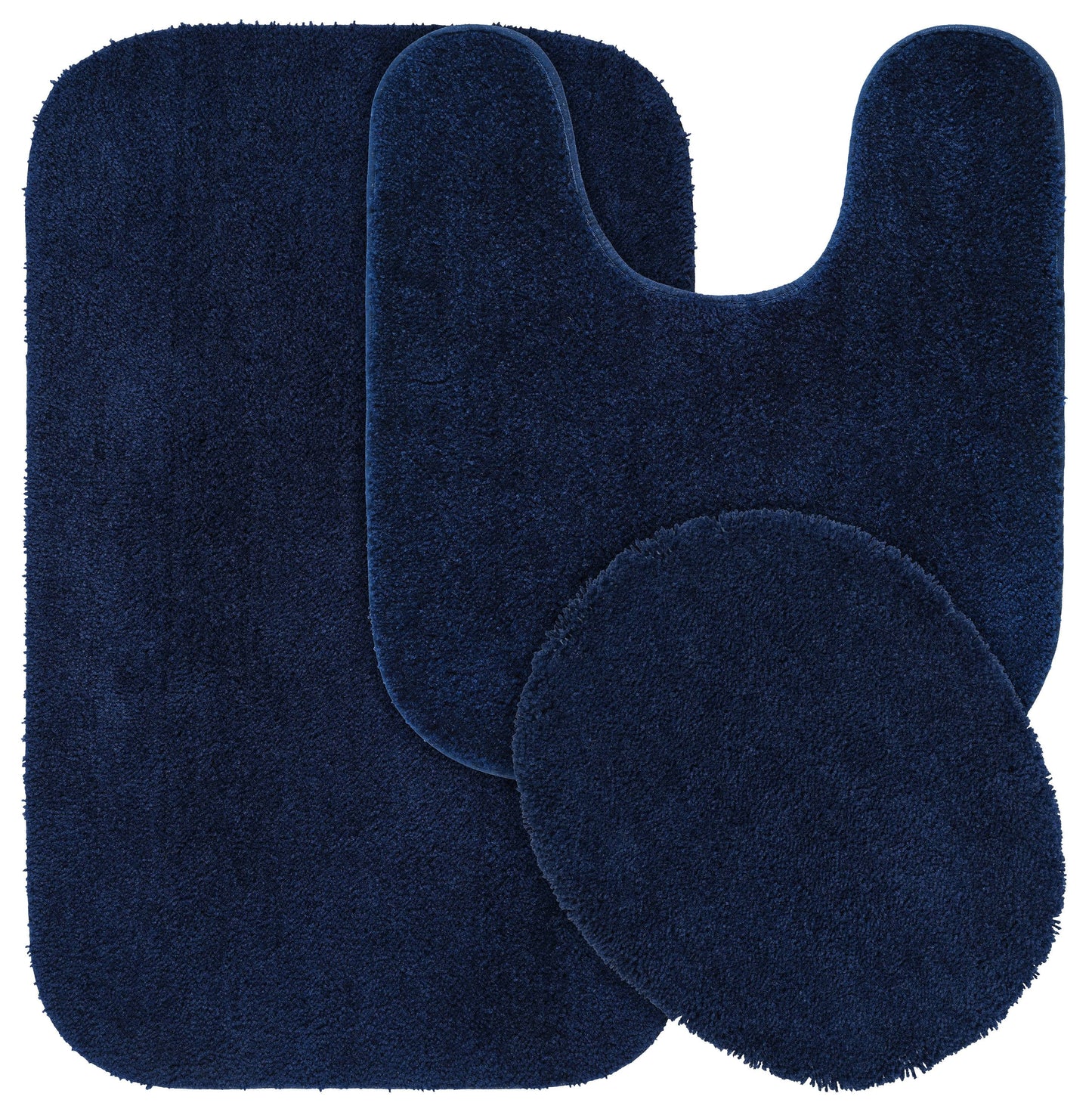 Garland Rug Traditional Washable Bath Rug Set, 3 Piece Set (21"x34" Bath Rug, Contour Rug, & Toilet Lid) Navy
