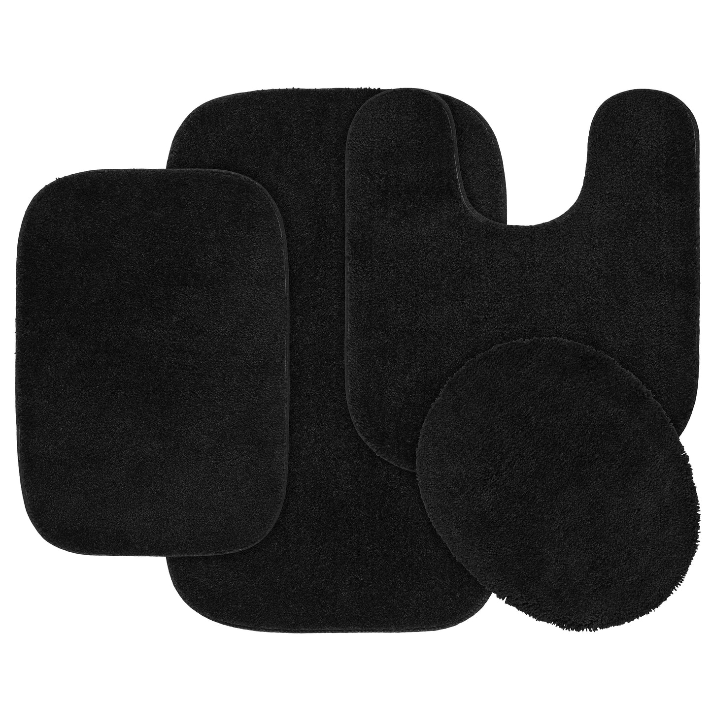 Garland Rug Traditional Washable Bath Rug Set, 4 Piece Set (2 Bath Rugs, Contour, & Lid) Black