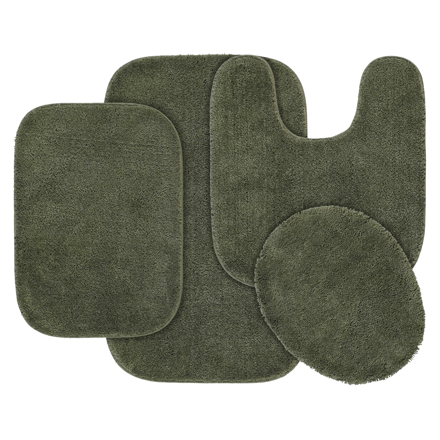 Garland Rug Traditional Washable Bath Rug Set, 4 Piece Set (2 Bath Rugs, Contour, & Lid) Deep Fern