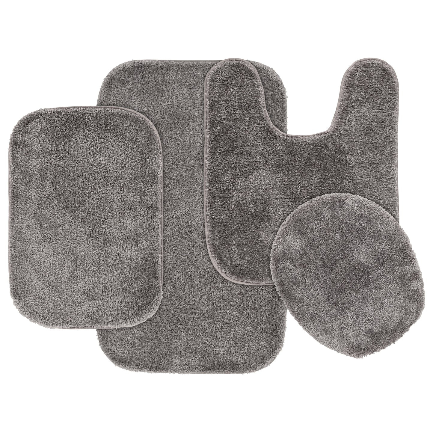 Garland Rug Traditional Washable Bath Rug Set, 4 Piece Set (2 Bath Rugs, Contour, & Lid) Medium Gray
