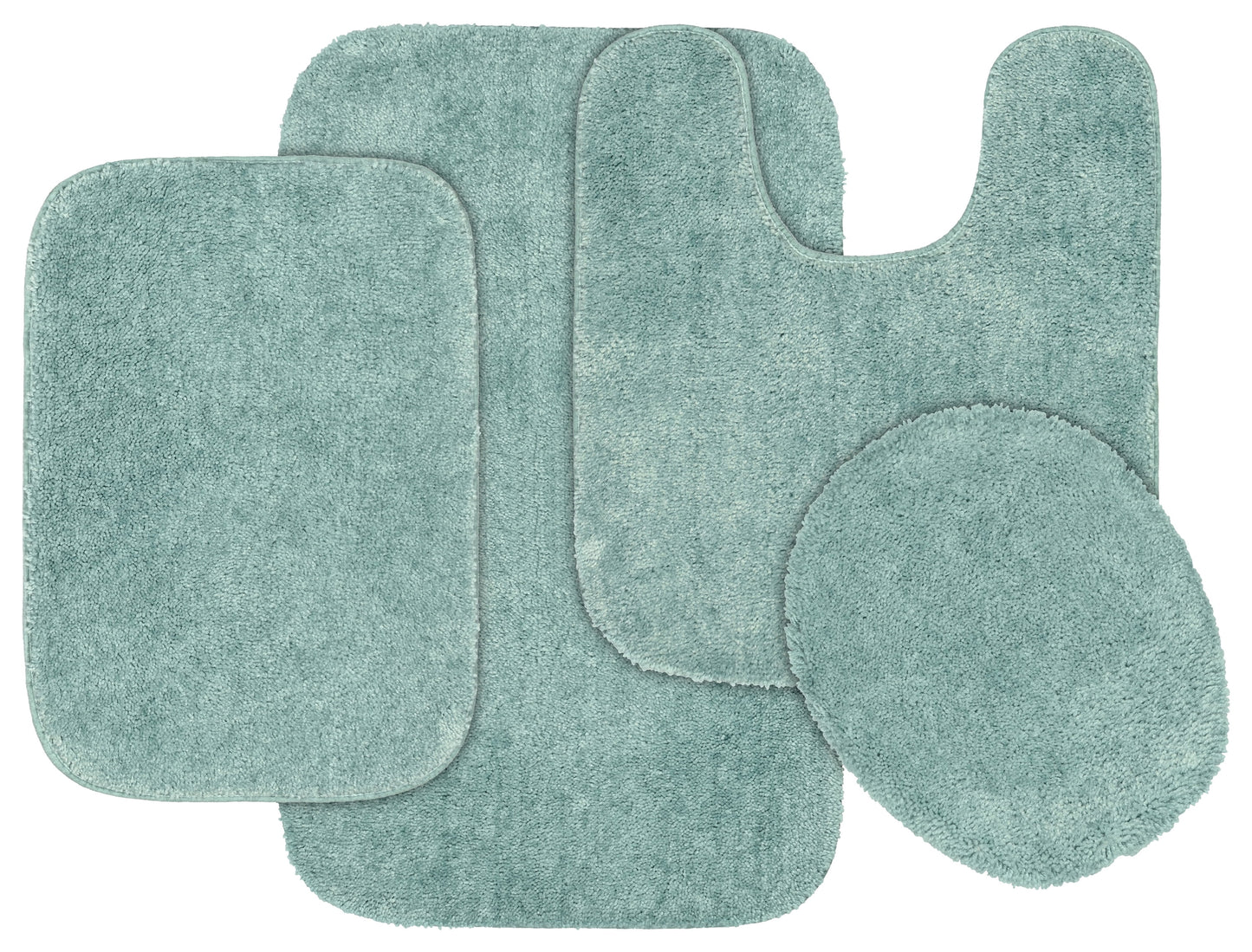Garland Rug Traditional Washable Bath Rug Set, 4 Piece Set (2 Bath Rugs, Contour, & Lid) Sea Foam