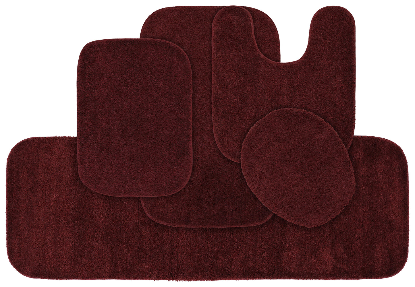 Garland Rug Traditional Washable Bath Rug Set, 5 Piece Set (2 Bath Rugs, Contour, Lid, & Runner) Chili Red