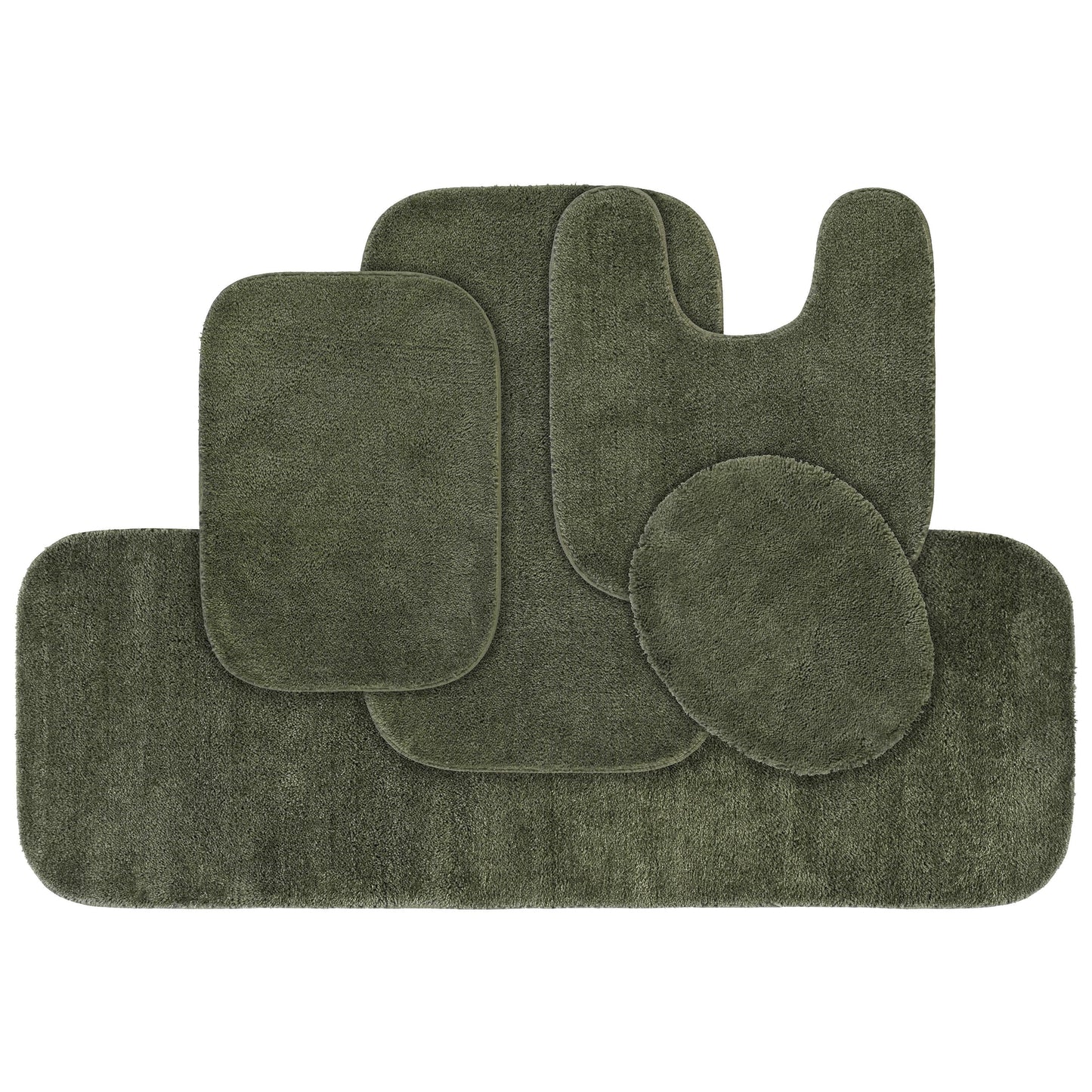 Garland Rug Traditional Washable Bath Rug Set, 5 Piece Set (2 Bath Rugs, Contour, Lid, & Runner) Deep Fern