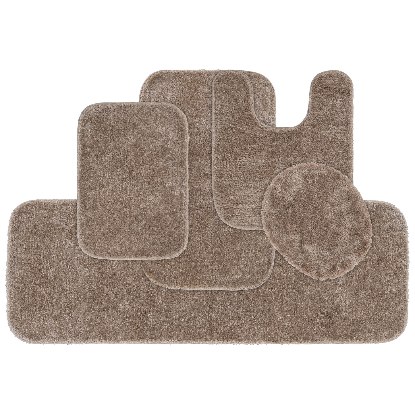Garland Rug Traditional Washable Bath Rug Set, 5 Piece Set (2 Bath Rugs, Contour, Lid, & Runner) Taupe
