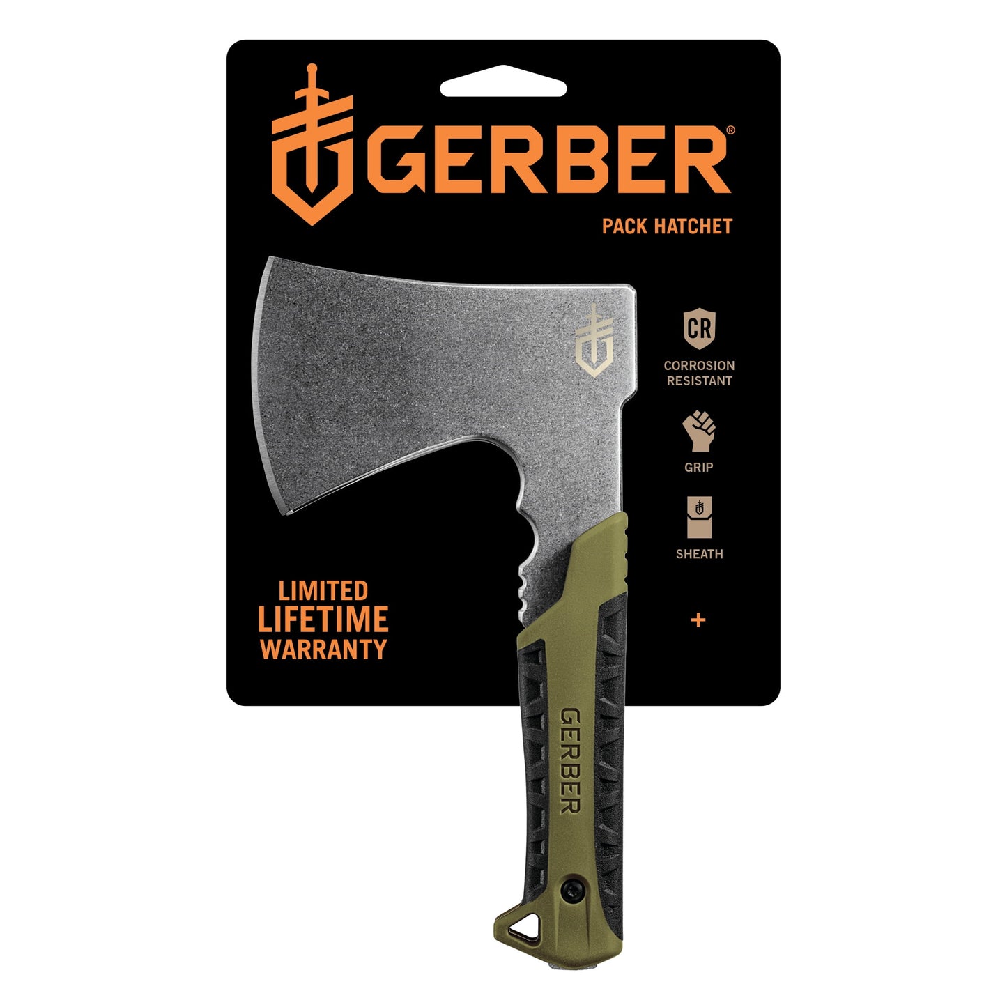 Gerber Gear Camping Backpack Hatchet with Sheath, in Green 2.5-in Steel Blade with Full Tang