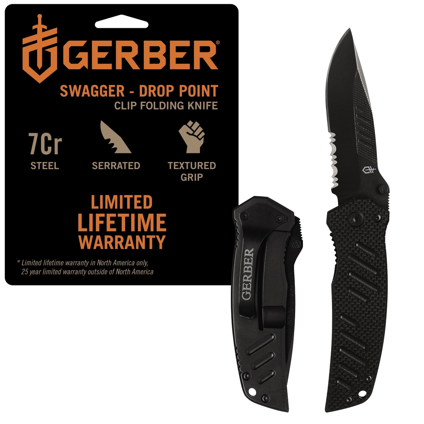 Gerber Swagger Knife, Serrated Edge, G-10 Handle in Black