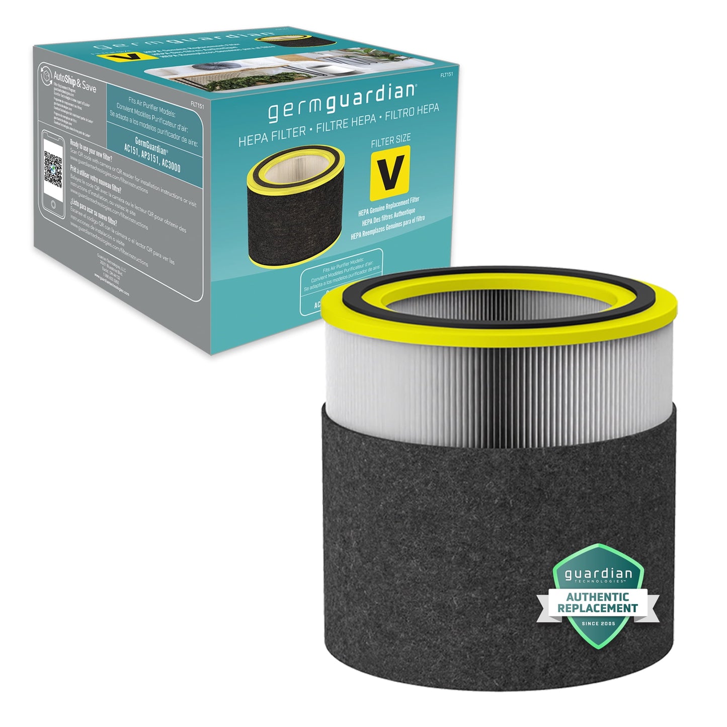 GermGuardian Air Purifier Replacement Filter V, FLT151, HEPA Pure, 1095 Sq ft., AirSafe Series, AC151