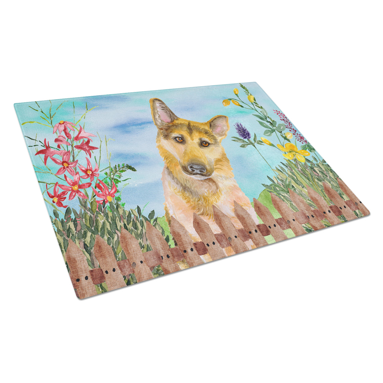 German Shepherd 2 Spring Glass Cutting Board Large