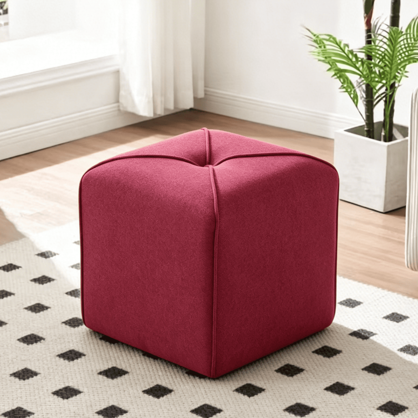 Gewnee 16.54" Square Linen Ottoman – Footrest,Seat & Side Table,No Assembly,Modern for Home & Office.Red