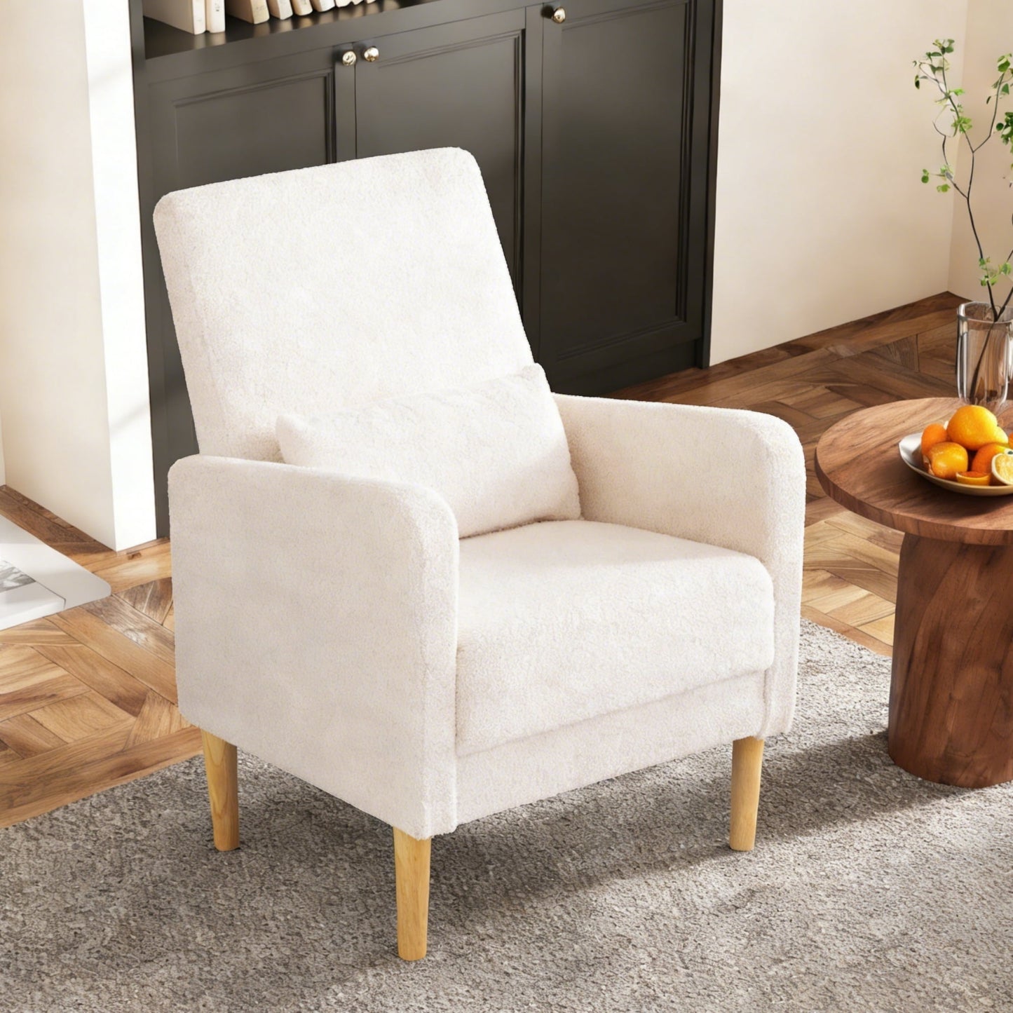 Gewnee 26.5 Inch Small Space Chair,Modern Accent Chair,Sturdy Solid Wood Frame with High-Density Foam Seat,Easy Assembly (Includes Pillow & Non-Slip Pads) for Living Room,Bedroom,Black