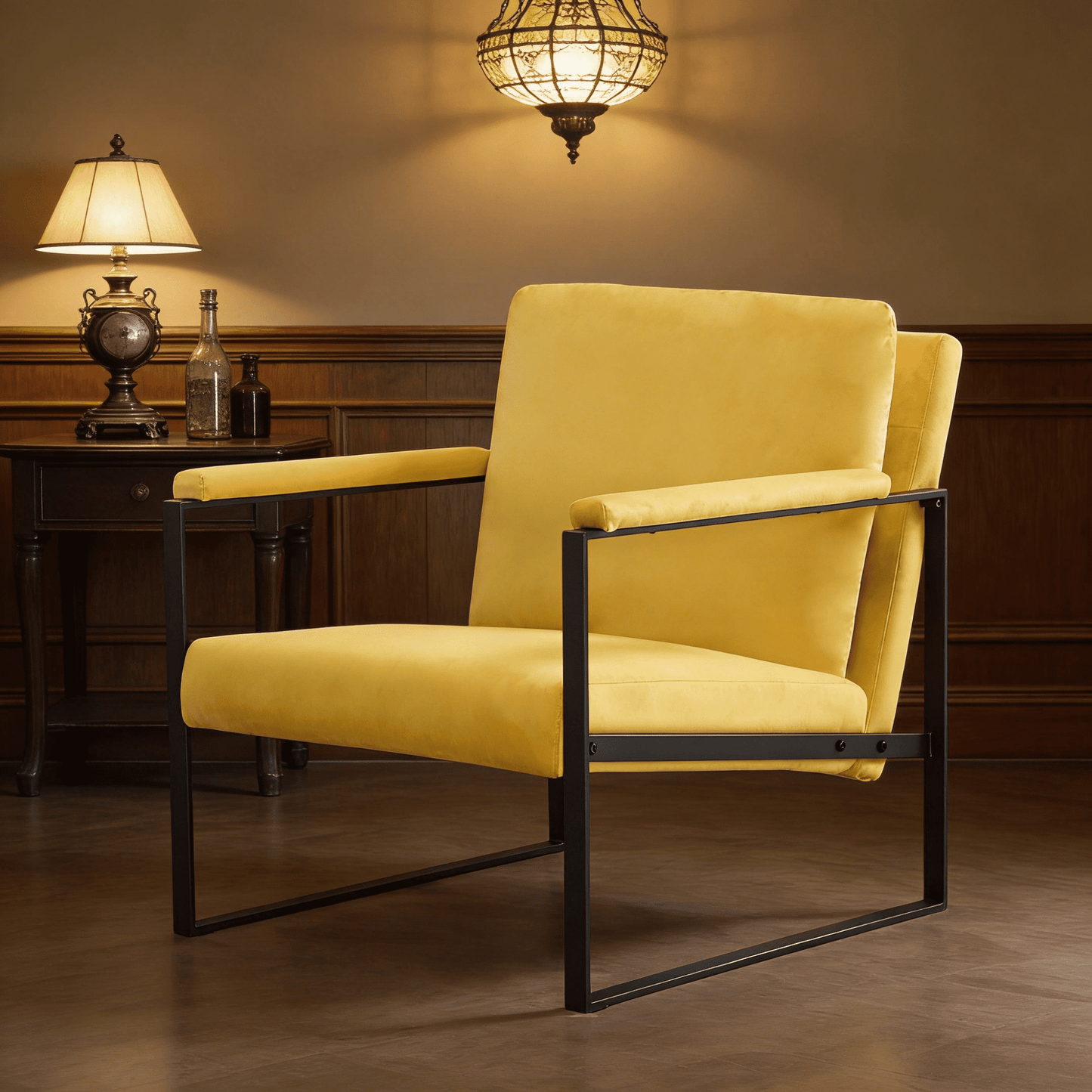 Gewnee 26.8â€Modern Metal Framed Armchair with Detachable Soft Cushions,High-Density Sponge Comfortable Seat,Stable and Easy to Install,Suitable for Living Rooms,Bedrooms and Study Rooms.Yellow