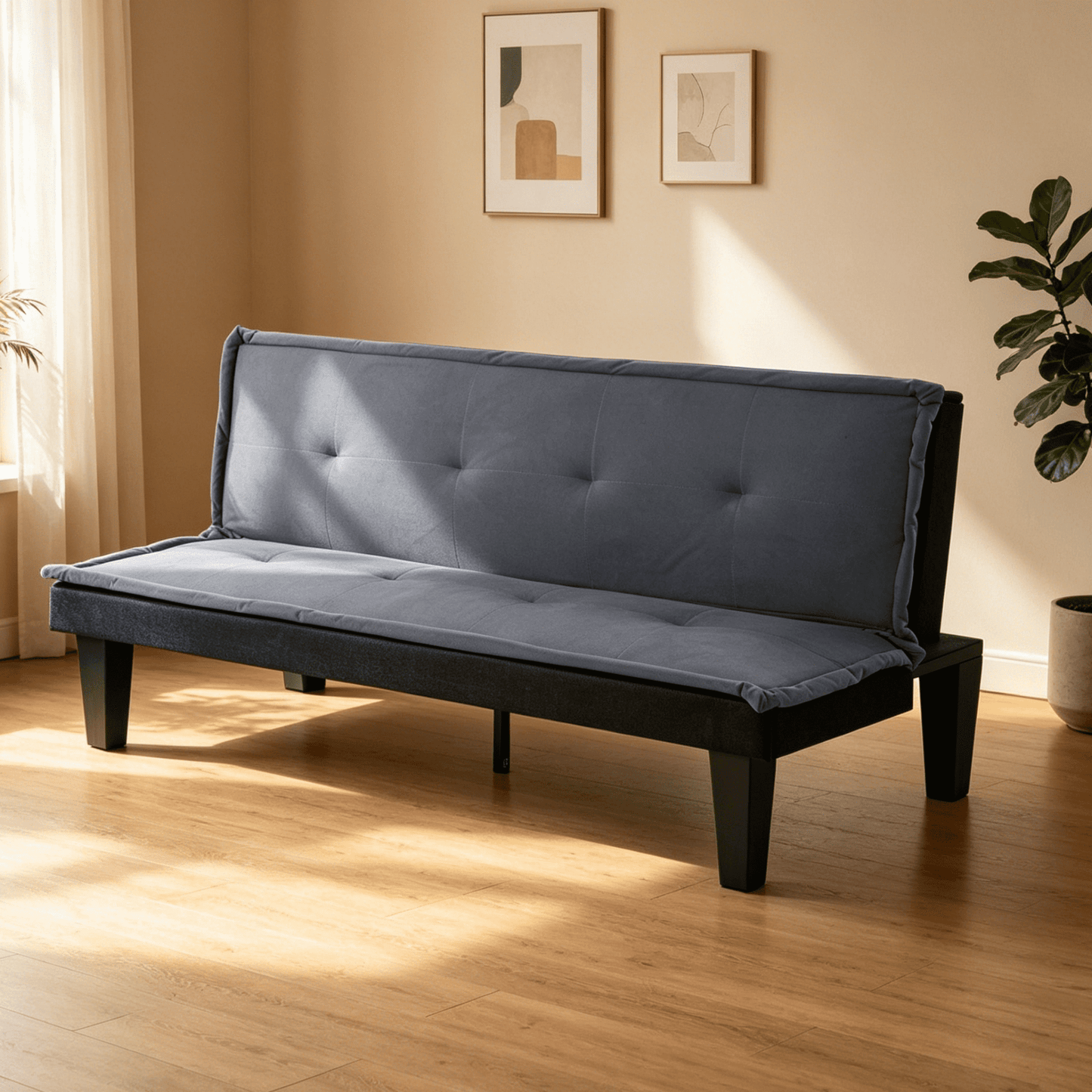 Gewnee 62.99â€Faux Suede Futon Sofa Bed – 5-Position Adjustable Backrest,Convertible Sleeper,Metal & Wood Frame,for Home,Office,Guest Room.Dark Grey