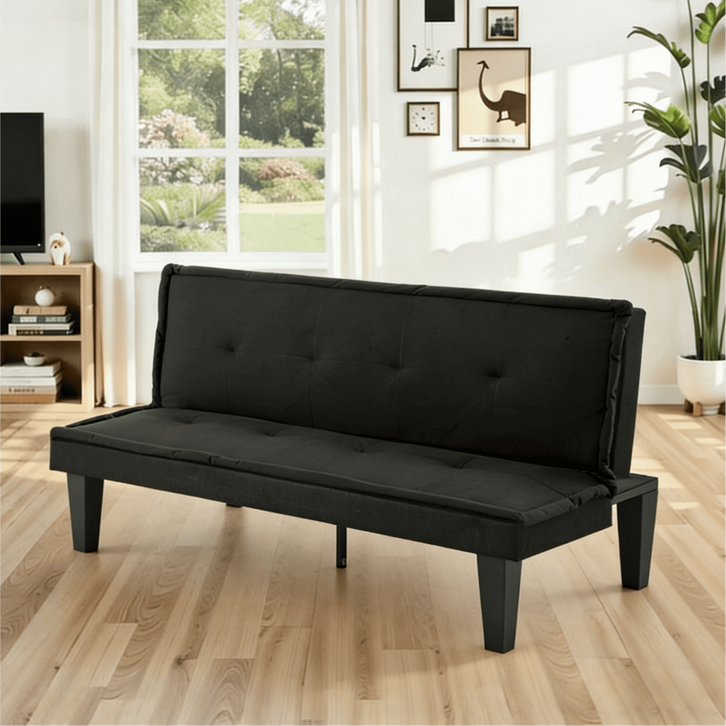 Gewnee Black 62.99" Futon Sofa Bed, 5-Level Adjustable Loveseat, Foldable Sleeper Sofa for Office & Guest Rooms