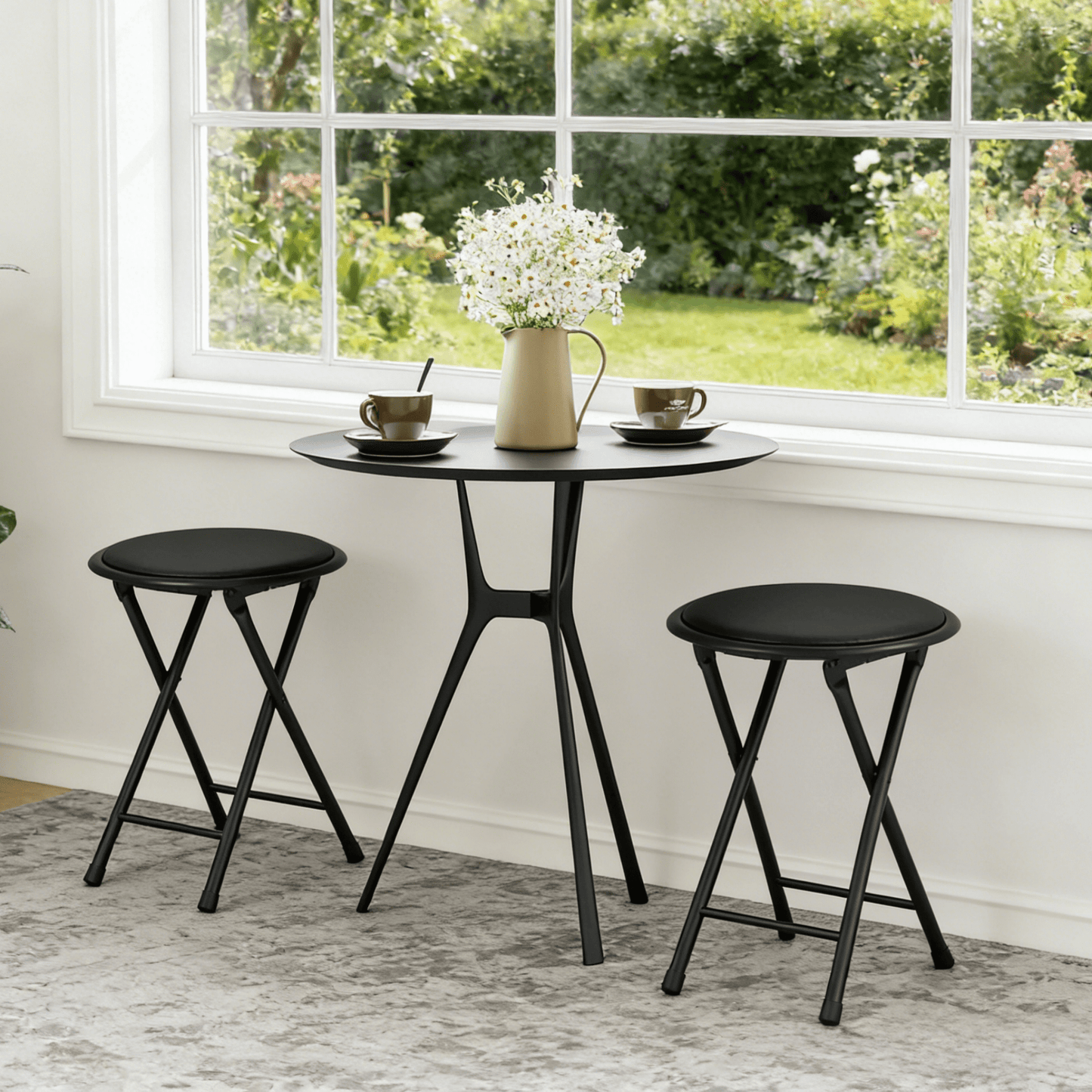 Gewnee Durable Folding Chair PVC Padded Cushion Chair with Stainless Steel Frame for Home and Office,Gatherings,Black(2Pack)