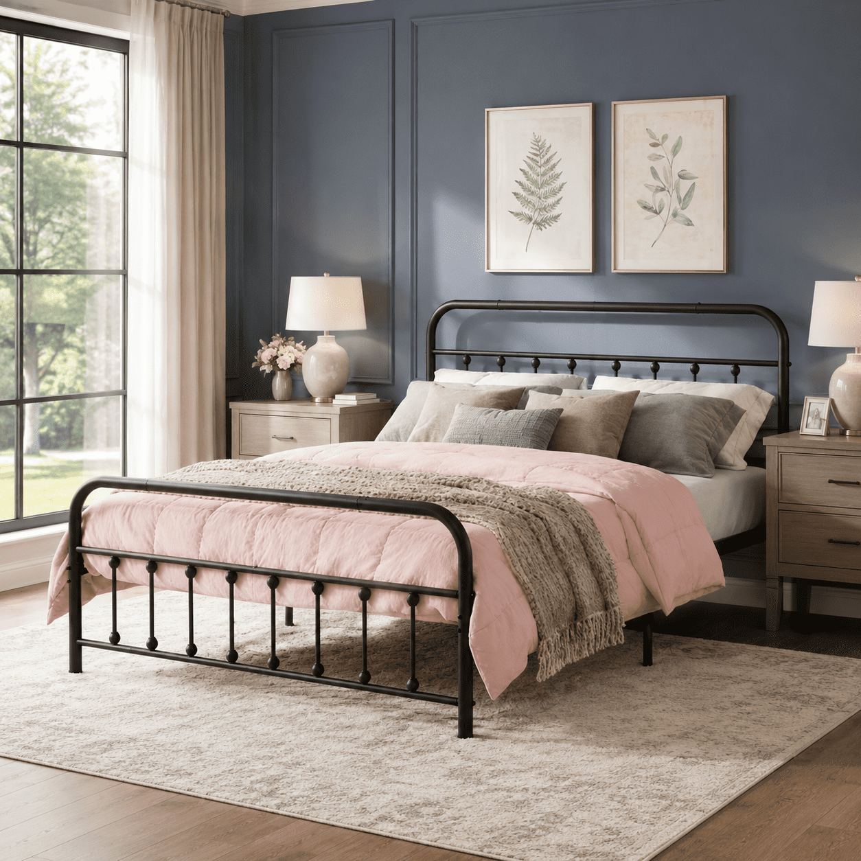 Gewnee Full Size Metal Platform Bed Frame with Heavy-Duty Steel Slat Support for Bedroom, No Box Spring Needed, Black
