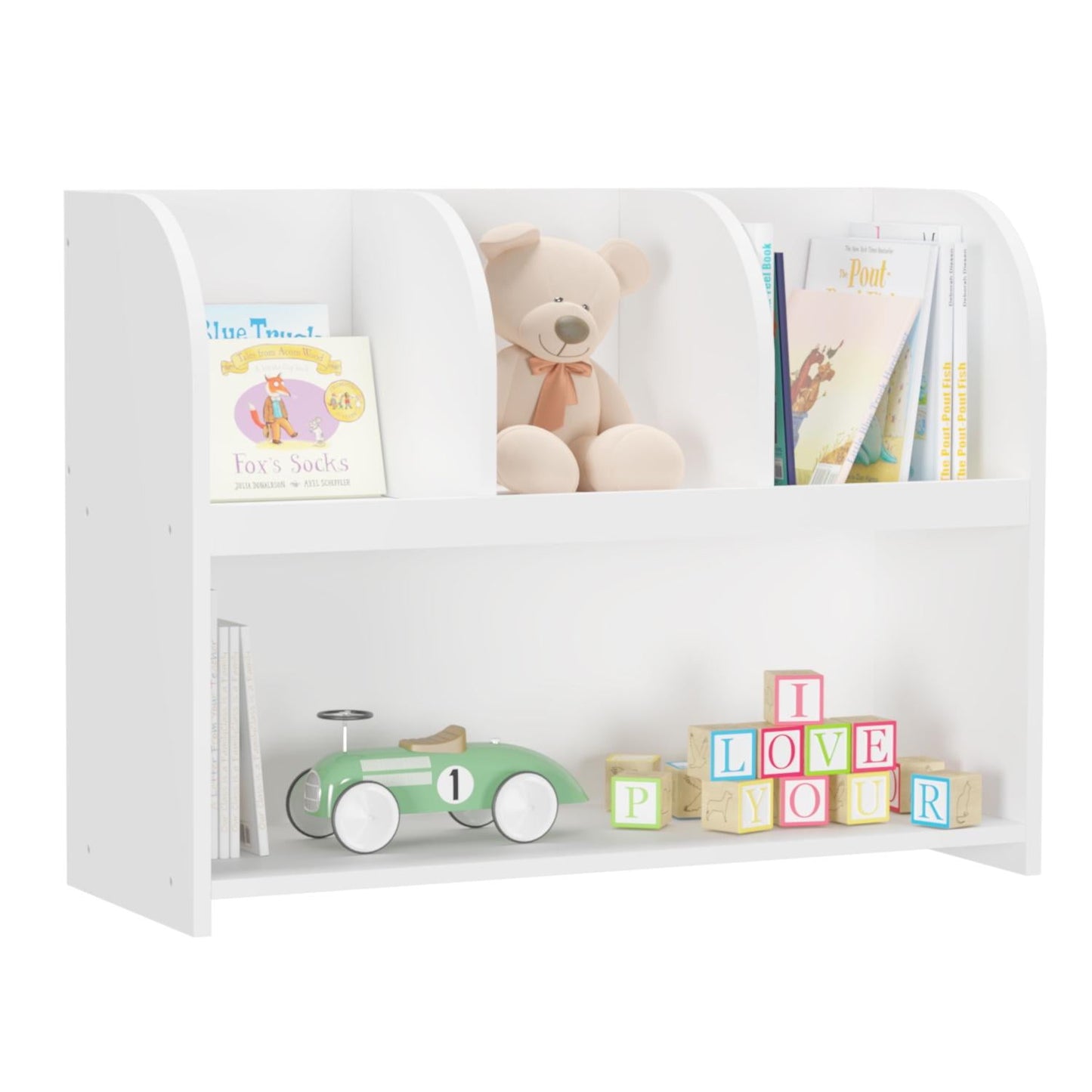 Gewnee Kids Bookcase,Wooden Toy Storage Bookshelf with 4 Compartments for Children's Room, Kids Room, White for Child