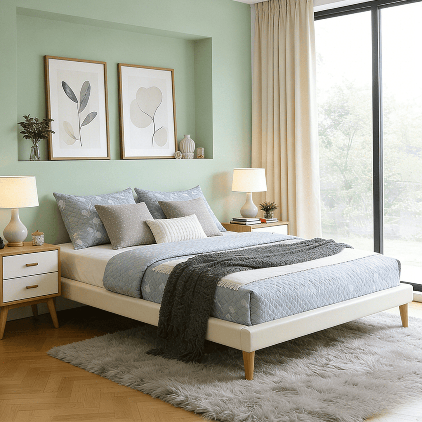Gewnee King Size Faux Leather Platform Bed Frame with Wood Slats,Waterproof & Easy Clean,No Box Spring Needed,Sturdy Solid Wood Support,Under-Bed Storage for Robot Vacuum,Beige