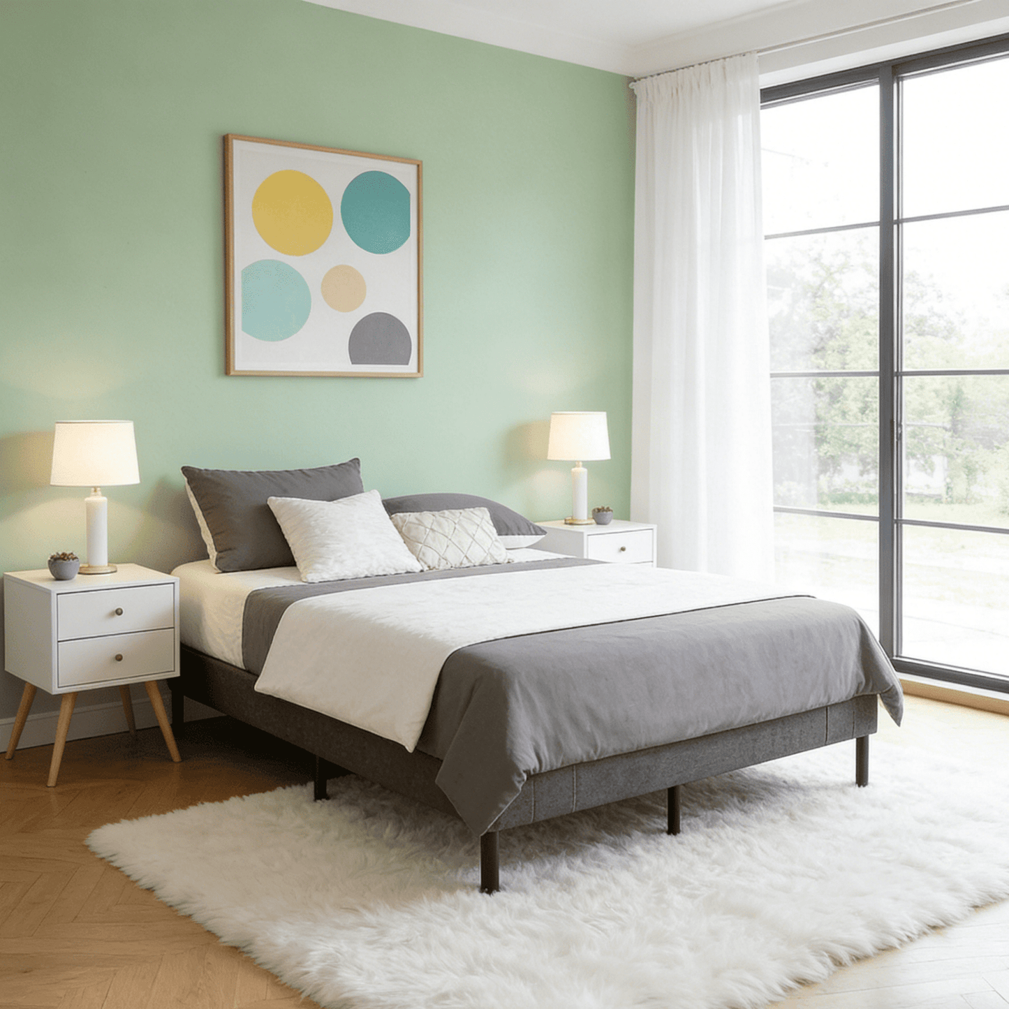 Gewnee King Size Platform Bed Frame with Wood Slats Support,No-Noise,Easy to Assemble,No Box Spring Required,Gray