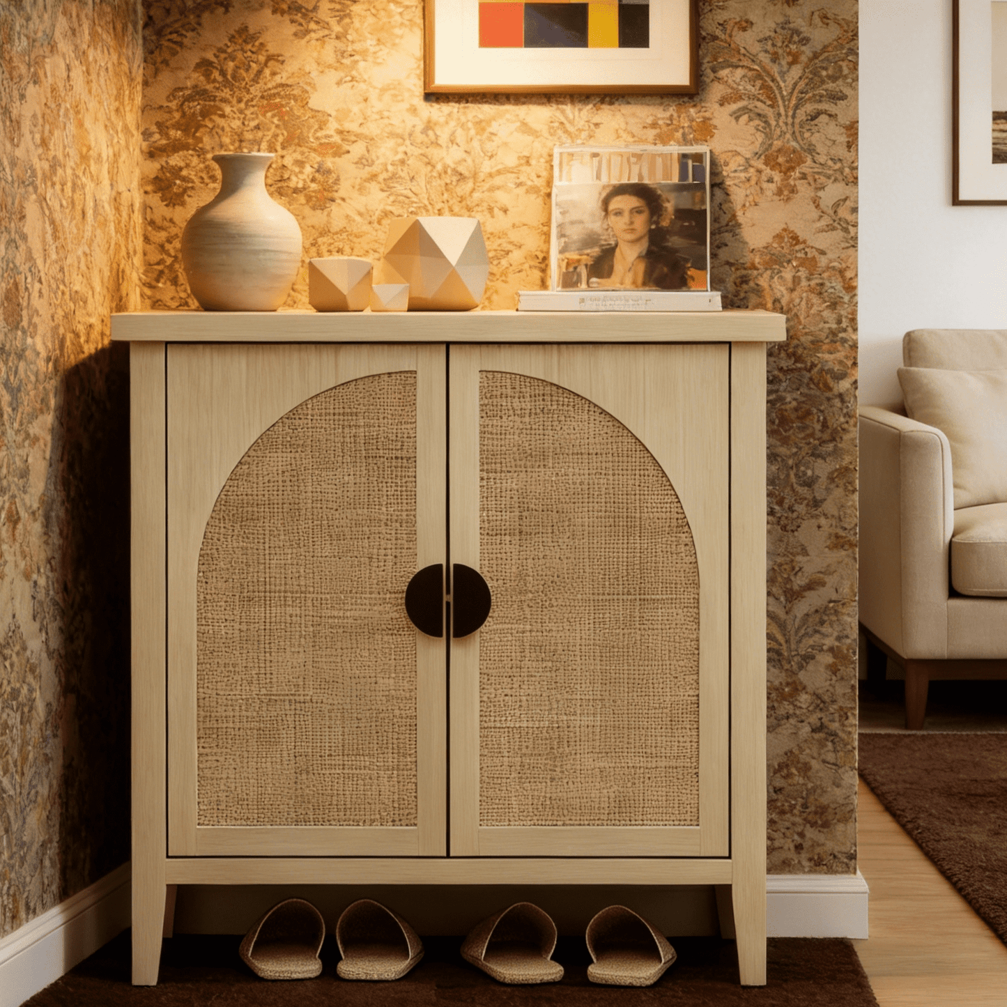 Gewnee Gabinete de Almacenamiento de Ratán de 2 Puertas, Elegante Gabinete Decorativo para el Hogar para Dormitorio, Sala de Estar y Estudio