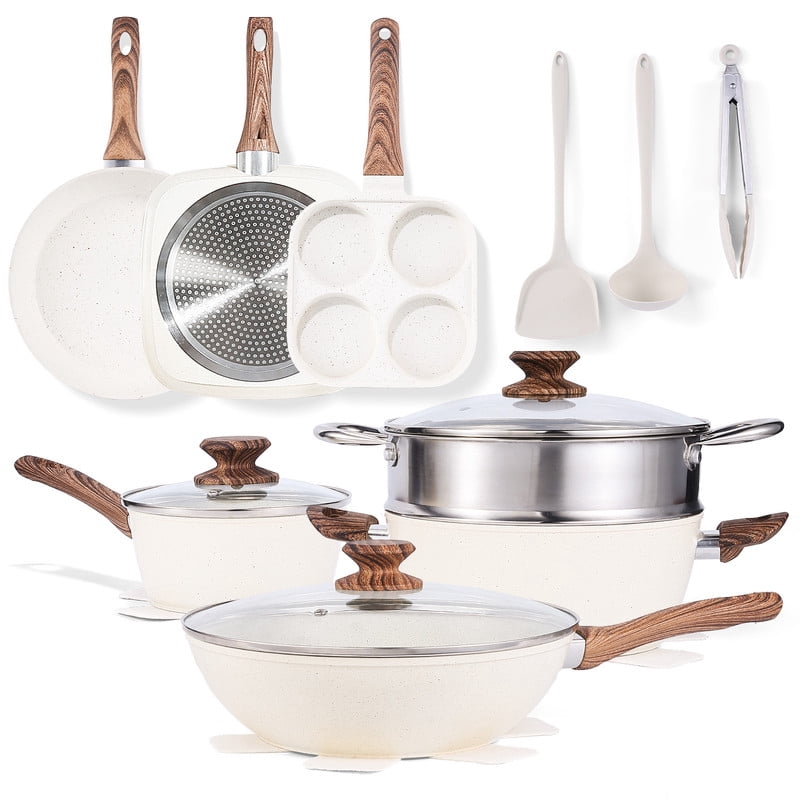 Gianna 17 Pcs Nonstick Pots and Pans, Non-toxic Kitchen Cooking Set with Stay-Cool Handles, Black