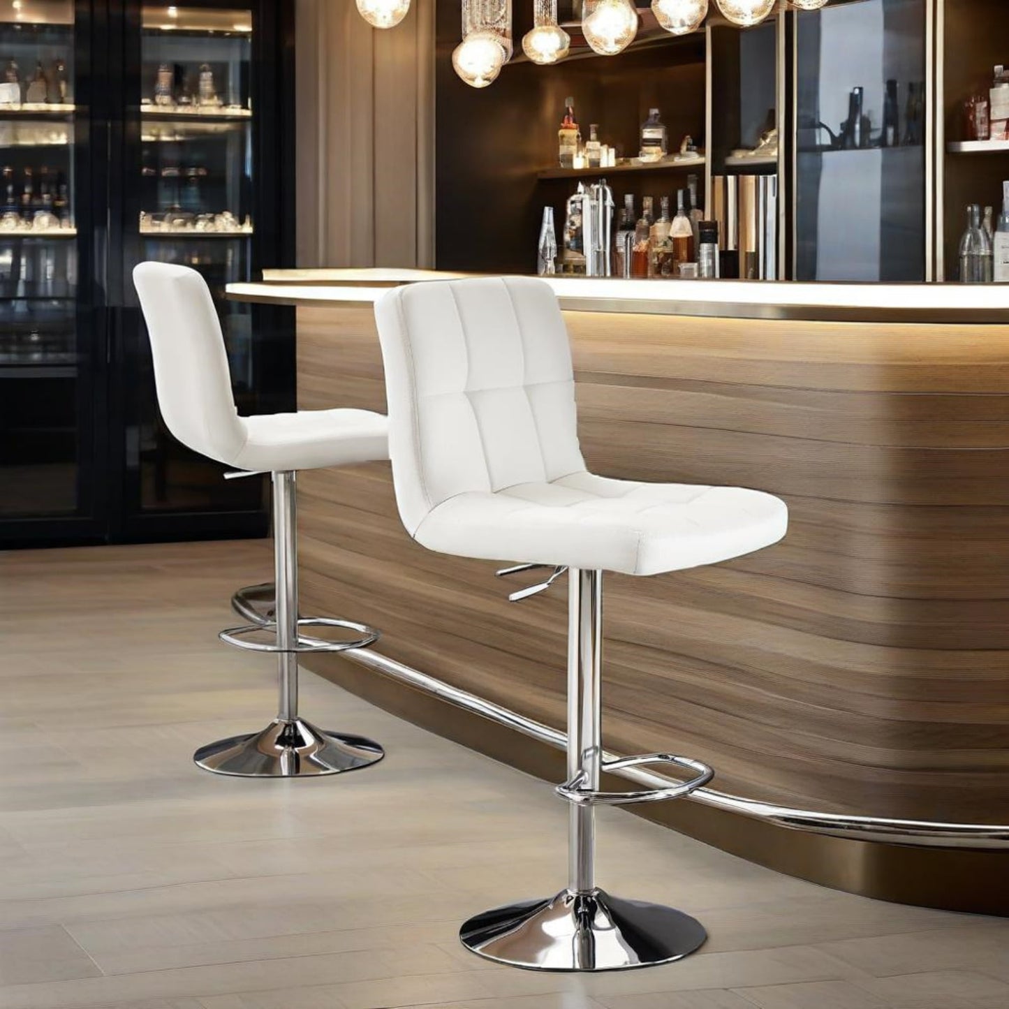 Gianna 2 Pcs Bar Stools , Adjustable Swivel Barstools, Counter Stools with Back and Footrest
