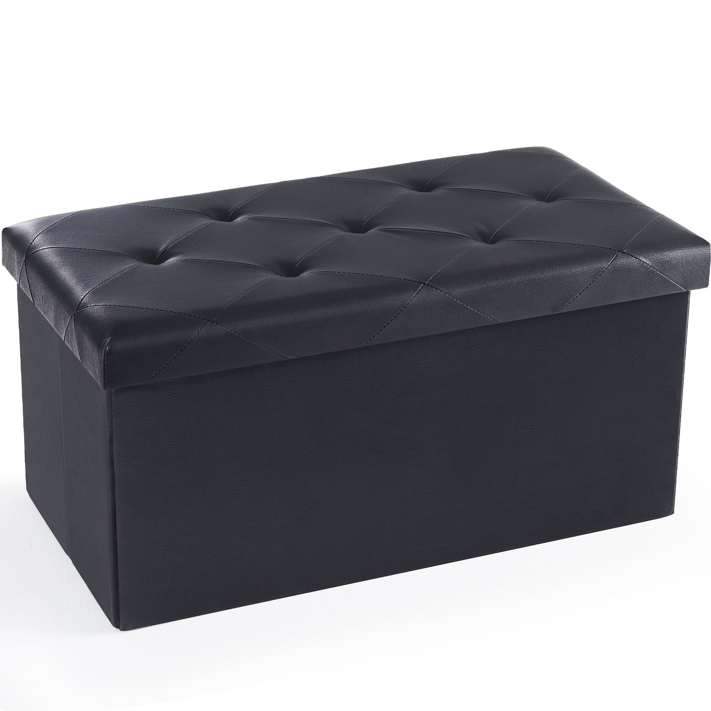 Gianna 30 Inches Folding Ottoman with Storage Bench, Foot Rest Stool, End of Bed Storage Bench Upholstered, Load 660 lbs, for Living Room, Synthetic Leather, Black