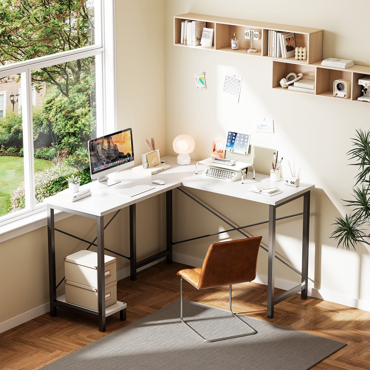 Gianna 49-Inch L-Shaped Desk, Corner Gaming Desk with CPU Stand & Side Bag for Home Office
