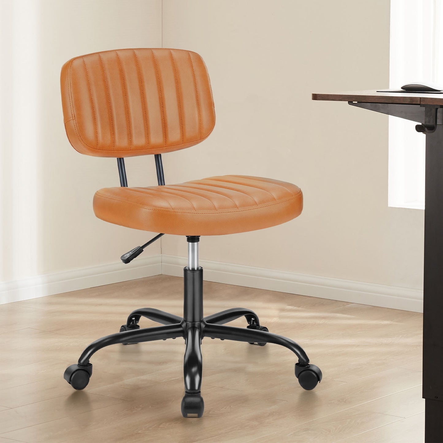Gianna Armless Office Chair – Adjustable Rolling Task Chair with Lumbar Support for Comfortable All-Day Sitting, Brown