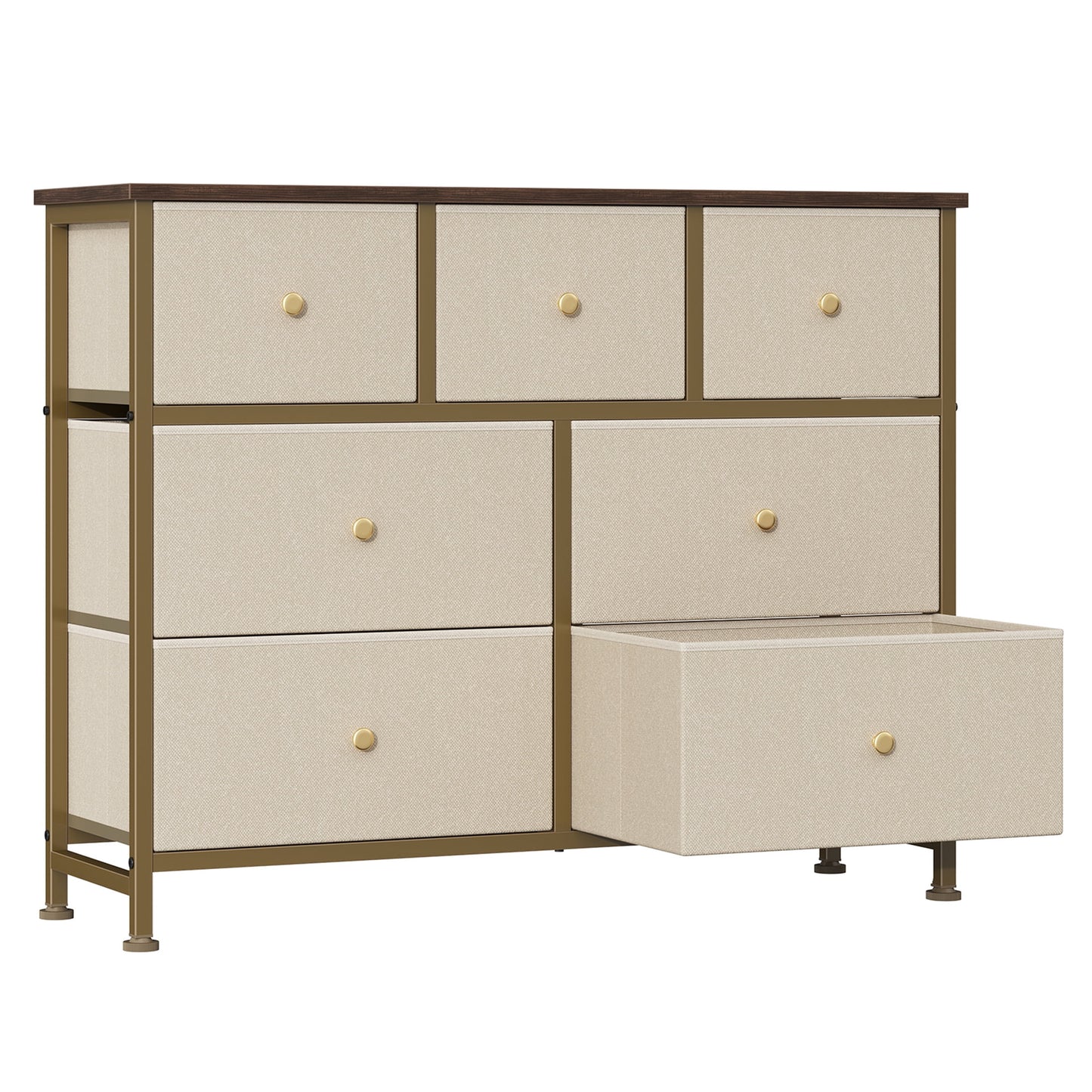 Gianna Chest of Drawers with 7 Fabric Drawers, Drawer Cabinet, Organization Furniture for Kitchen, Office, Hallway, Khaki