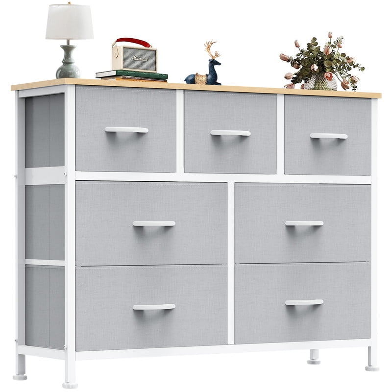 Gianna Chest of Drawers with 7 Fabric Drawers, Drawer Cabinet, Organization Furniture for Kitchen, Office, Hallway, Light Gray