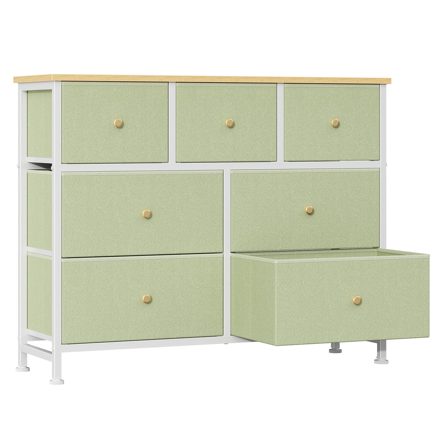 Gianna Chest of Drawers with 7 Fabric Drawers, Drawer Cabinet, Organization Furniture for Kitchen, Office, Hallway, Light Green