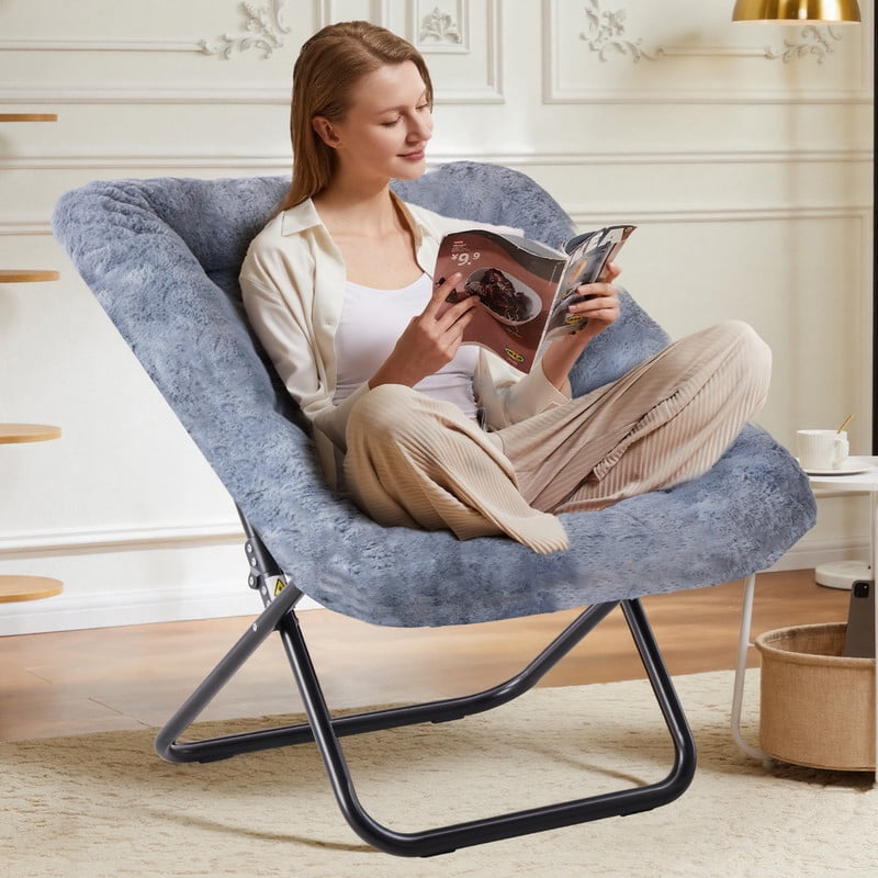 Gianna Comfy Chair for Adults, Soft Faux Fur Folding Lounge for Bedroom Living Room Dorm Rooms Flexible Reading Chair for Teens, Large Size Foldable,Square-Gray